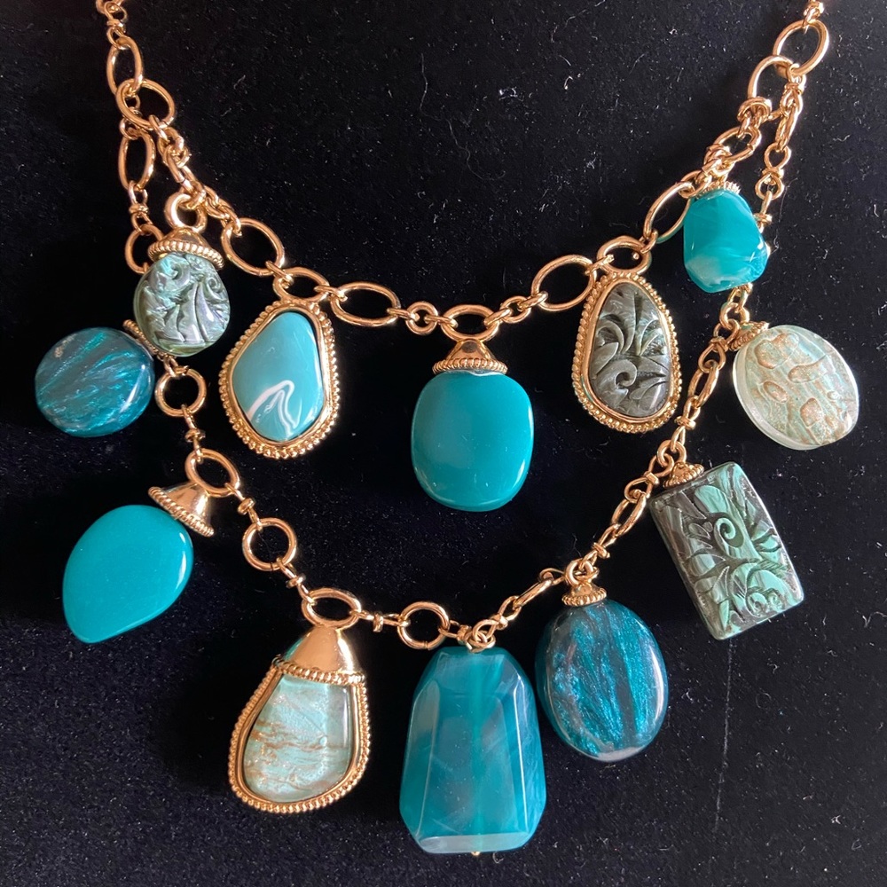 Beautiful Faux Turquoise Double Strand Necklace!